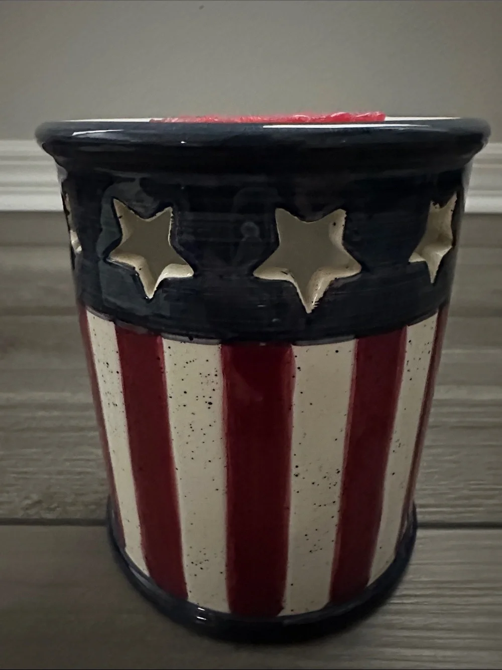Yankee Candle Red White and Navy Star Stripe Ceramic Candle Holder